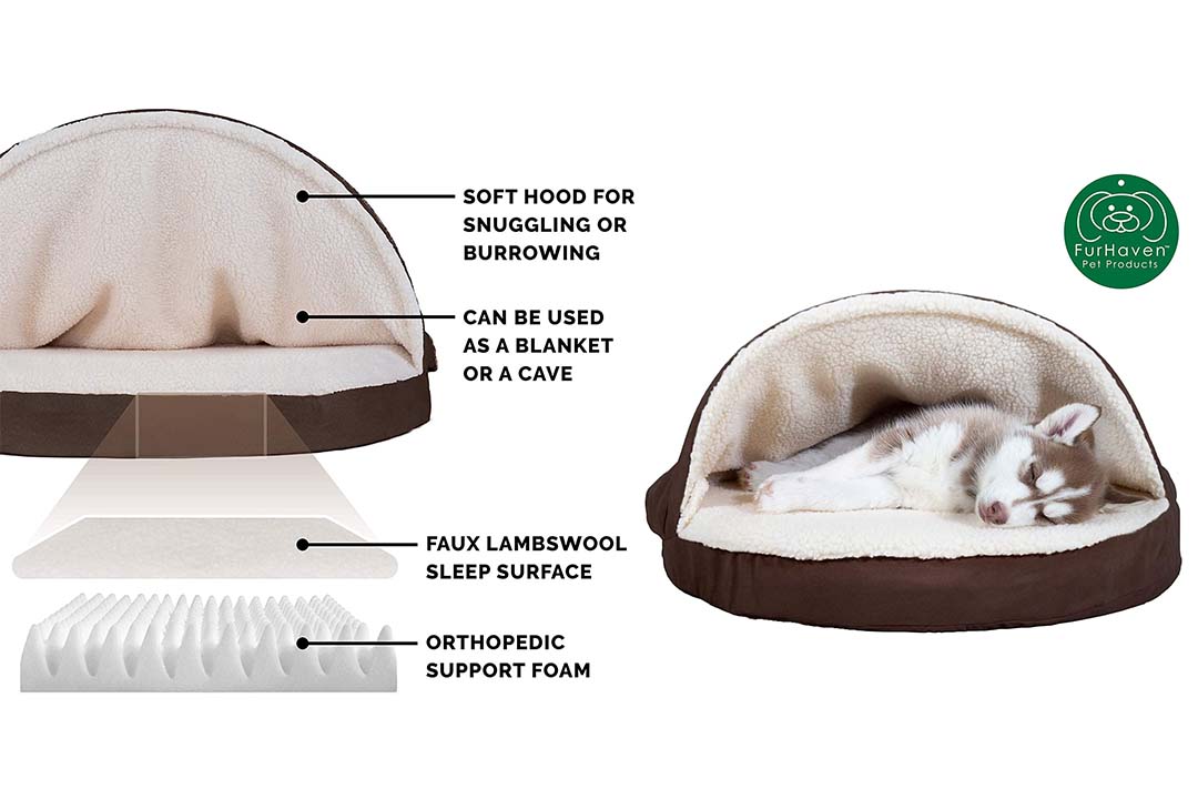 Furhaven Pet Round Snuggery Burrow Pet Bed