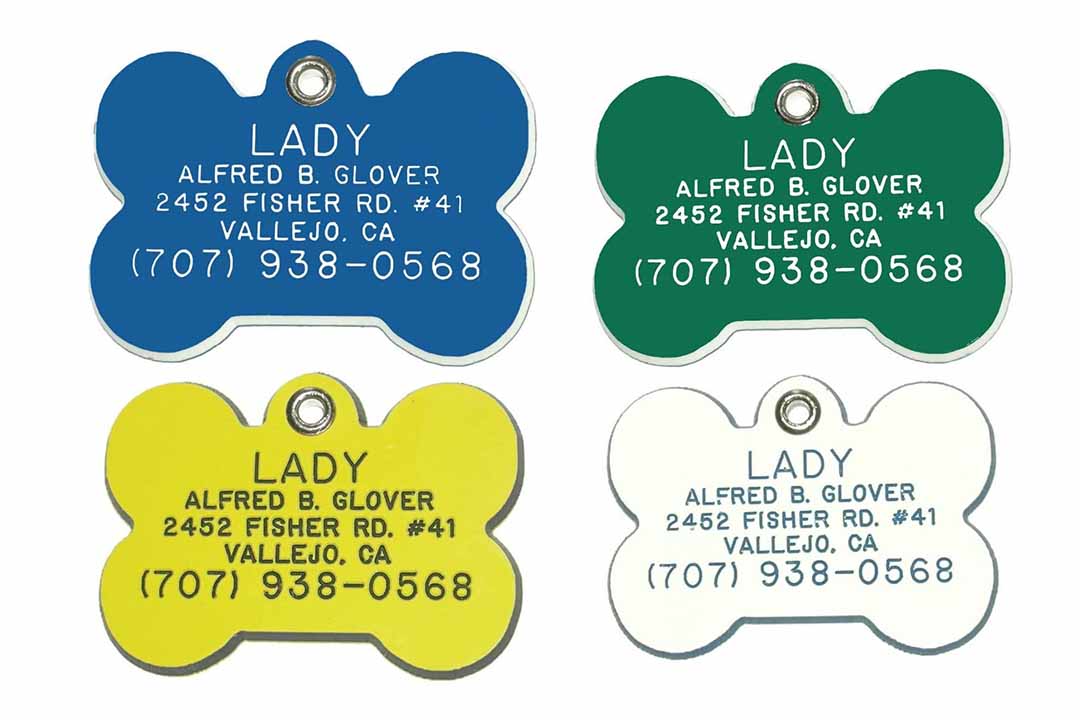 Bone Shaped Dog Cat Pet ID Tag Custom Engraved Acrylic Plastic