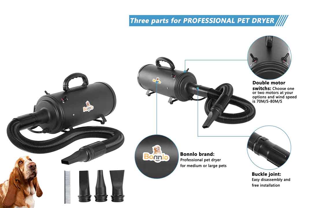 Bonnlo 3.2 & 4.2 HP Stepless Adjustable Speed Pet Dryer Dog Hair Dryer