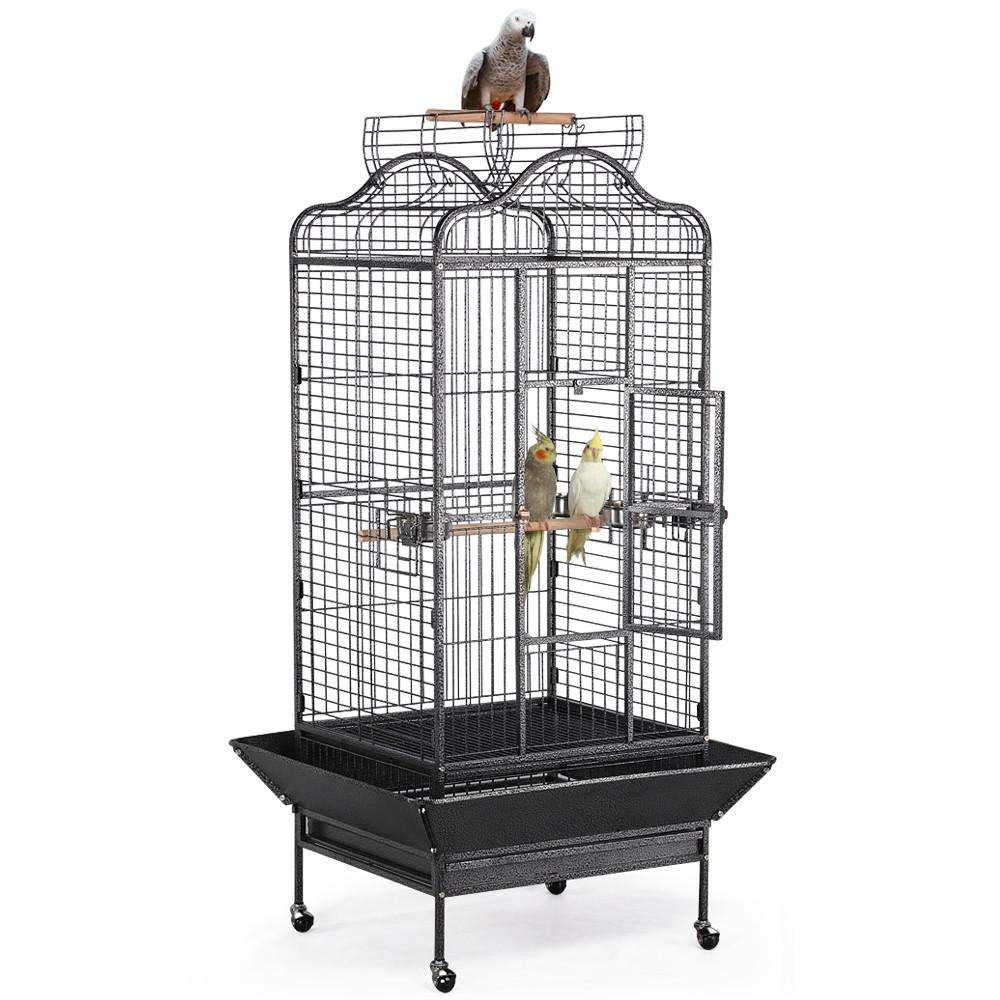 Yaheetech 63'' Bird Cage with Stand Wrought Iron Rolling Open Play Top Large Bird Cage for Mini Macaw African Grey Amazon Parrot
