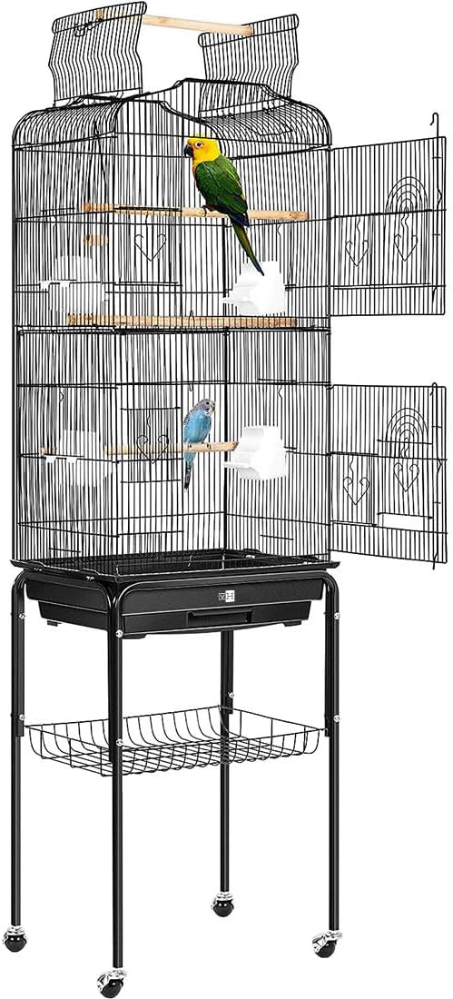 VIVOHOME 64 Inch Bird Cage with Play Top and Rolling Stand for Parrots Conures Lovebird Cockatiel Parakeets Black